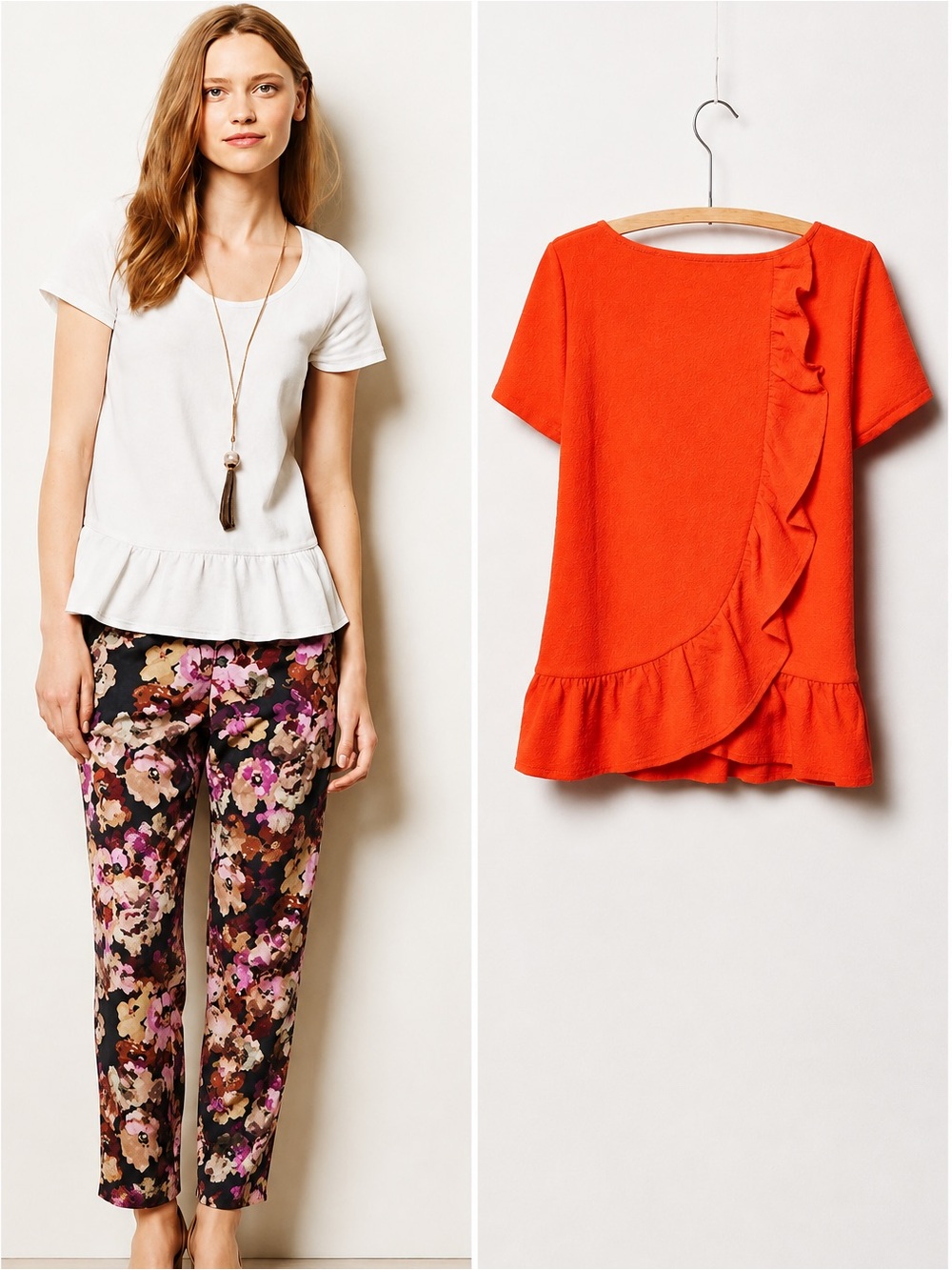 Anthropologie Postmark Orange Peplum Ruffle Women's Top Preppy Romantic Size XS